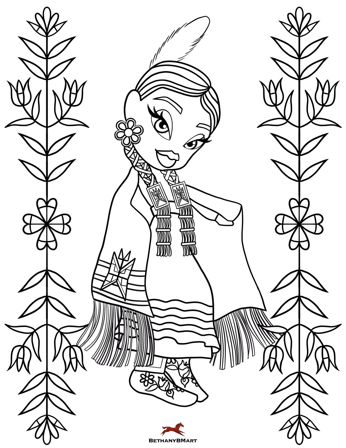 Fancy dancer WACIPI colouring page