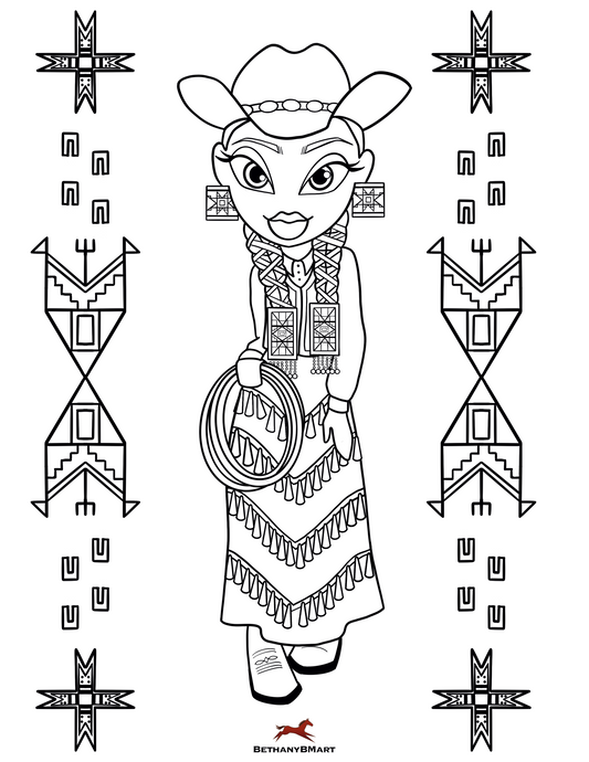 Cowgirl jingle WACIPI colouring book page